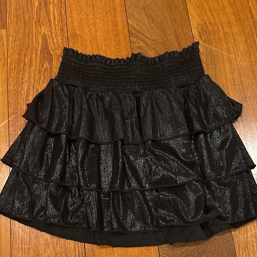 Katie J NYC Shimmering Black Ruffle Mini Skirt